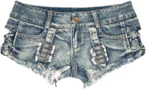 Women's Stretchy Frayed Hem Denim Shorts Low Rise Booty Shorts for Beach Party Wear