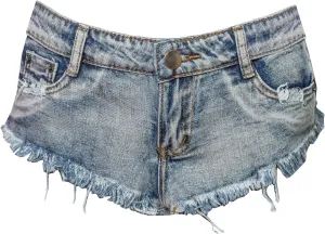 Women's Stretchy Frayed Hem Denim Shorts Low Rise Booty Shorts for Beach Party Wear