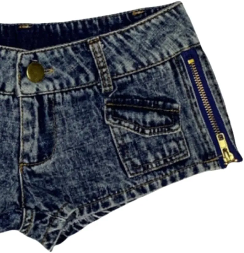 Women's Stretchy Frayed Hem Denim Shorts Low Rise Booty Shorts for Beach Party Wear