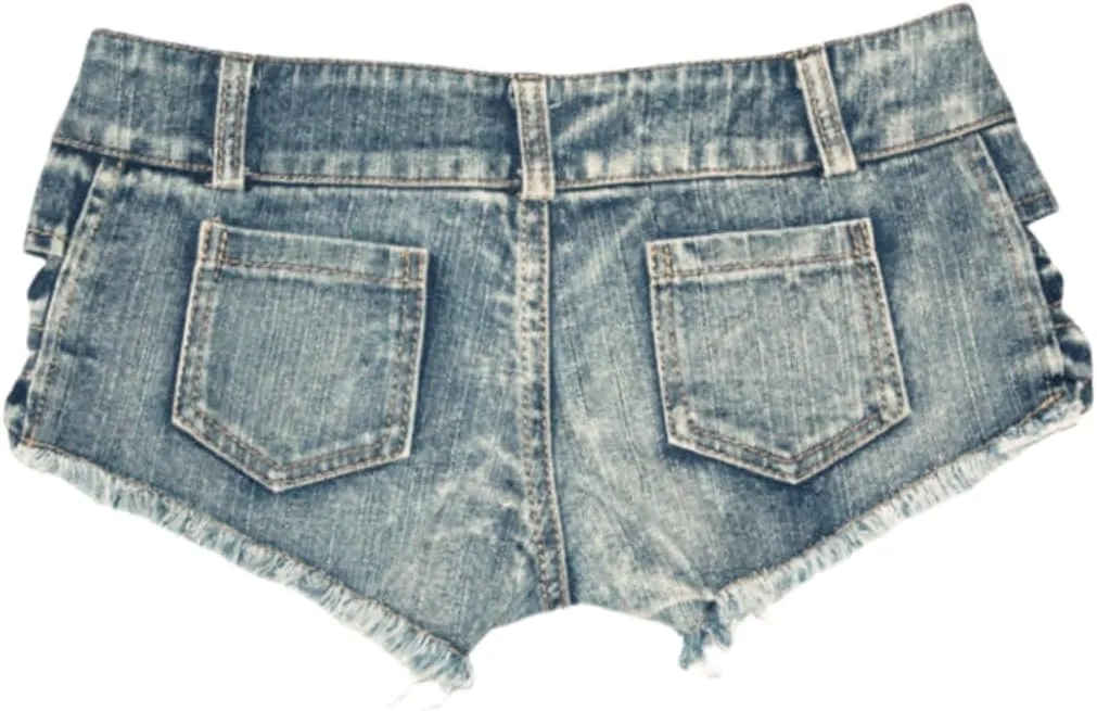 Women's Stretchy Frayed Hem Denim Shorts Low Rise Booty Shorts for Beach Party Wear