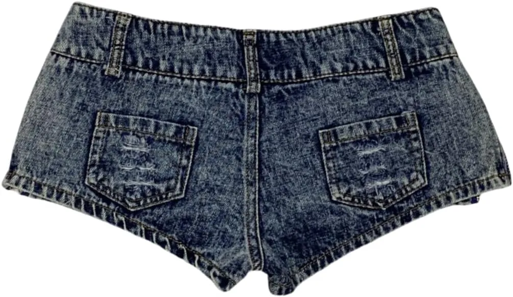 Women's Stretchy Frayed Hem Denim Shorts Low Rise Booty Shorts for Beach Party Wear