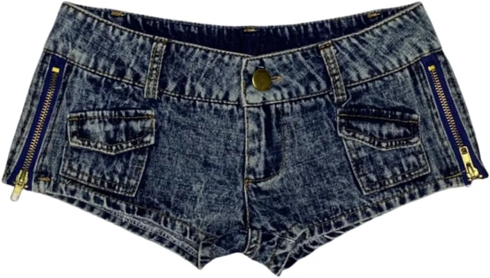 Women's Stretchy Frayed Hem Denim Shorts Low Rise Booty Shorts for Beach Party Wear