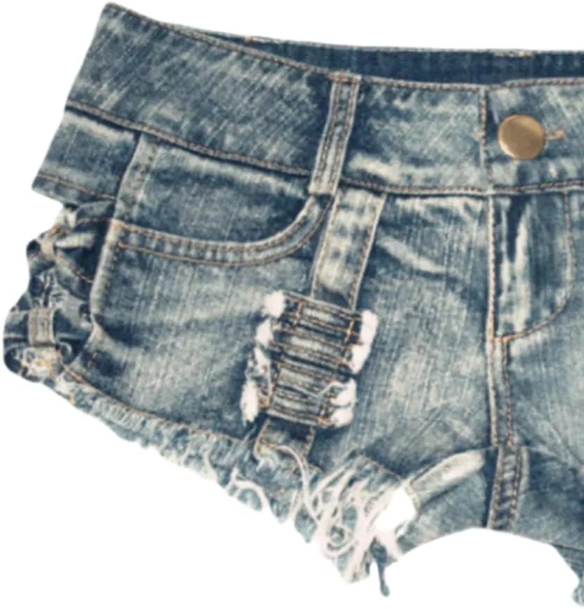 Women's Stretchy Frayed Hem Denim Shorts Low Rise Booty Shorts for Beach Party Wear