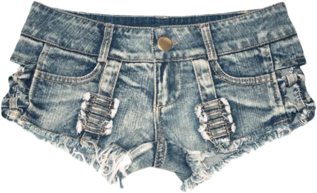 Women's Stretchy Frayed Hem Denim Shorts Low Rise Booty Shorts for Beach Party Wear