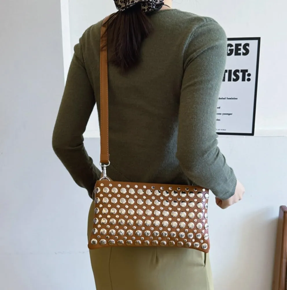 Women's Studded Shoulder Bag Soft PU Y2k Punk Tote Bags Streetwear Underarm Purse Top-handle Hobo Handbag 2025