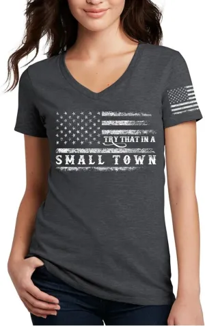 Womens Vintage Patriotic Flag USA Country Music Lover T-Shirt Inspired by Famous Song Try That in a Small Town Song