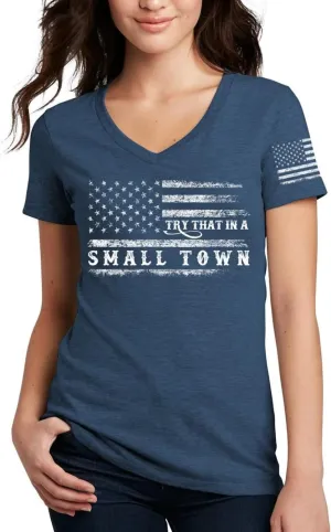 Womens Vintage Patriotic Flag USA Country Music Lover T-Shirt Inspired by Famous Song Try That in a Small Town Song