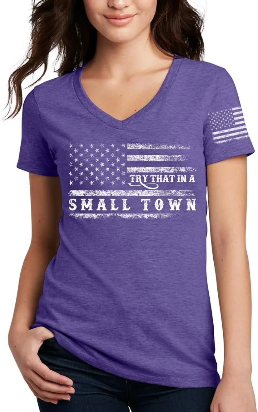 Womens Vintage Patriotic Flag USA Country Music Lover T-Shirt Inspired by Famous Song Try That in a Small Town Song