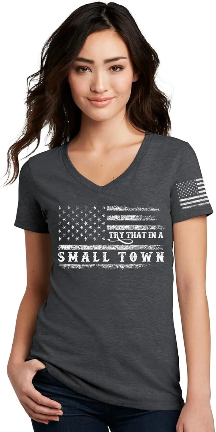 Womens Vintage Patriotic Flag USA Country Music Lover T-Shirt Inspired by Famous Song Try That in a Small Town Song