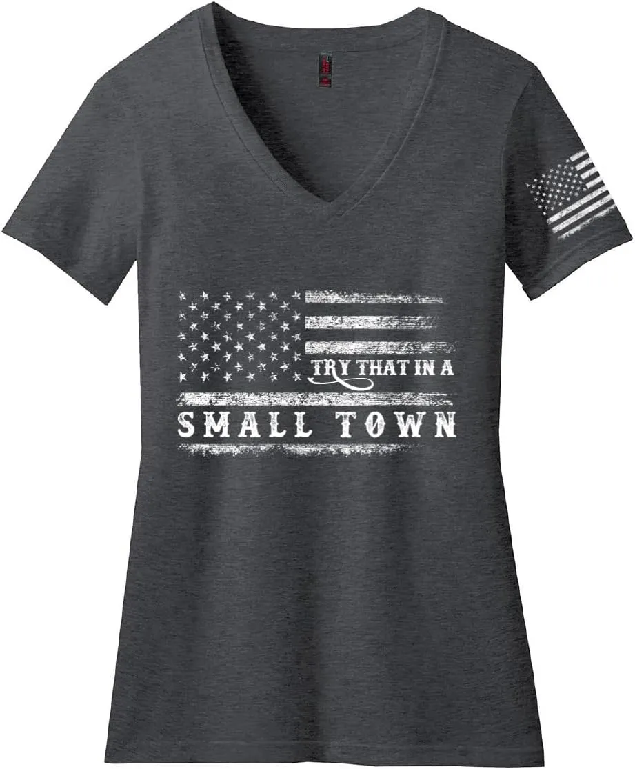 Womens Vintage Patriotic Flag USA Country Music Lover T-Shirt Inspired by Famous Song Try That in a Small Town Song