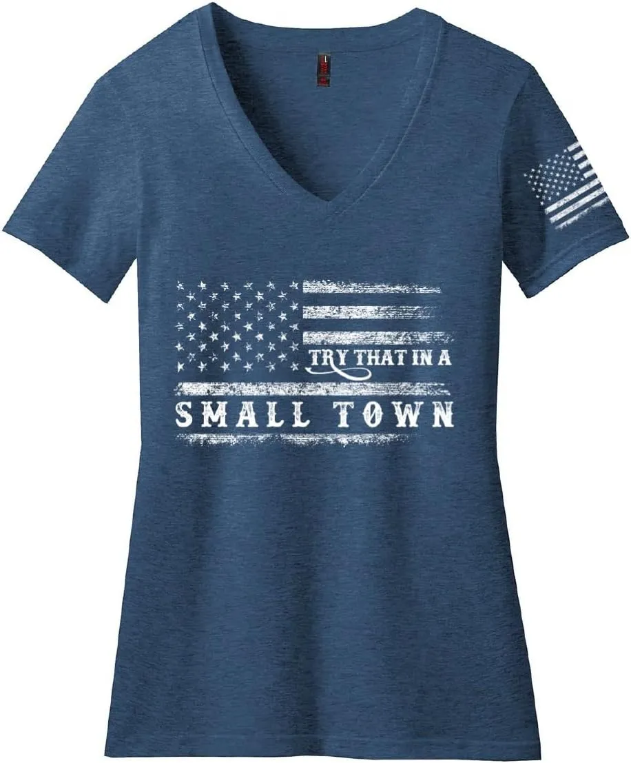 Womens Vintage Patriotic Flag USA Country Music Lover T-Shirt Inspired by Famous Song Try That in a Small Town Song