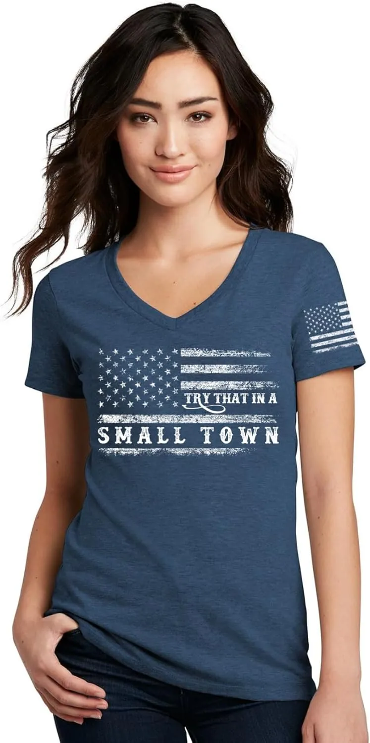 Womens Vintage Patriotic Flag USA Country Music Lover T-Shirt Inspired by Famous Song Try That in a Small Town Song
