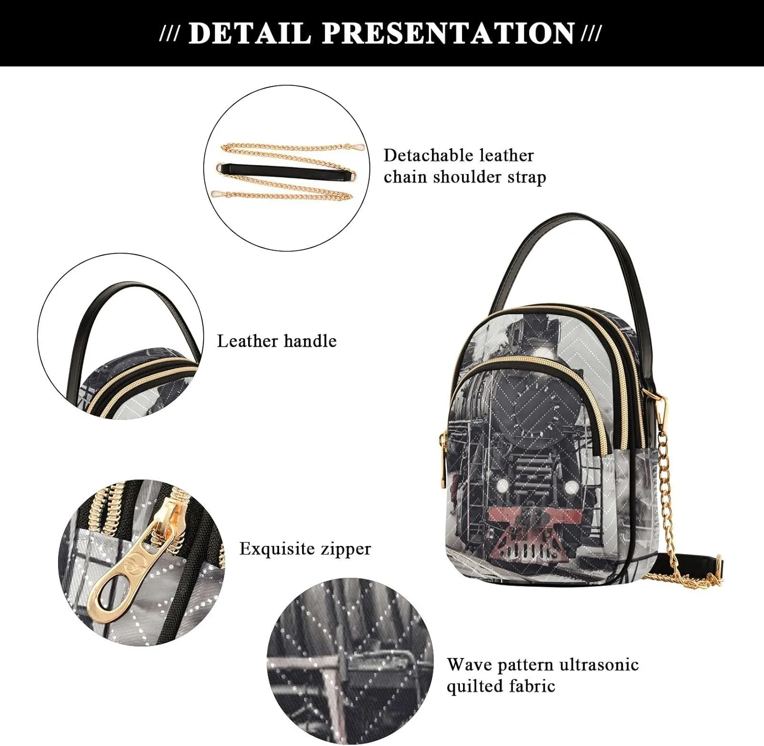 Women's Wave Cross Body Chest Bag, 52 inch Gold Chain Shoulder Handbag Purse