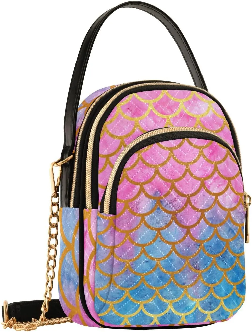 Women's Wave Cross Body Chest Bag, 52 inch Gold Chain Shoulder Handbag Purse