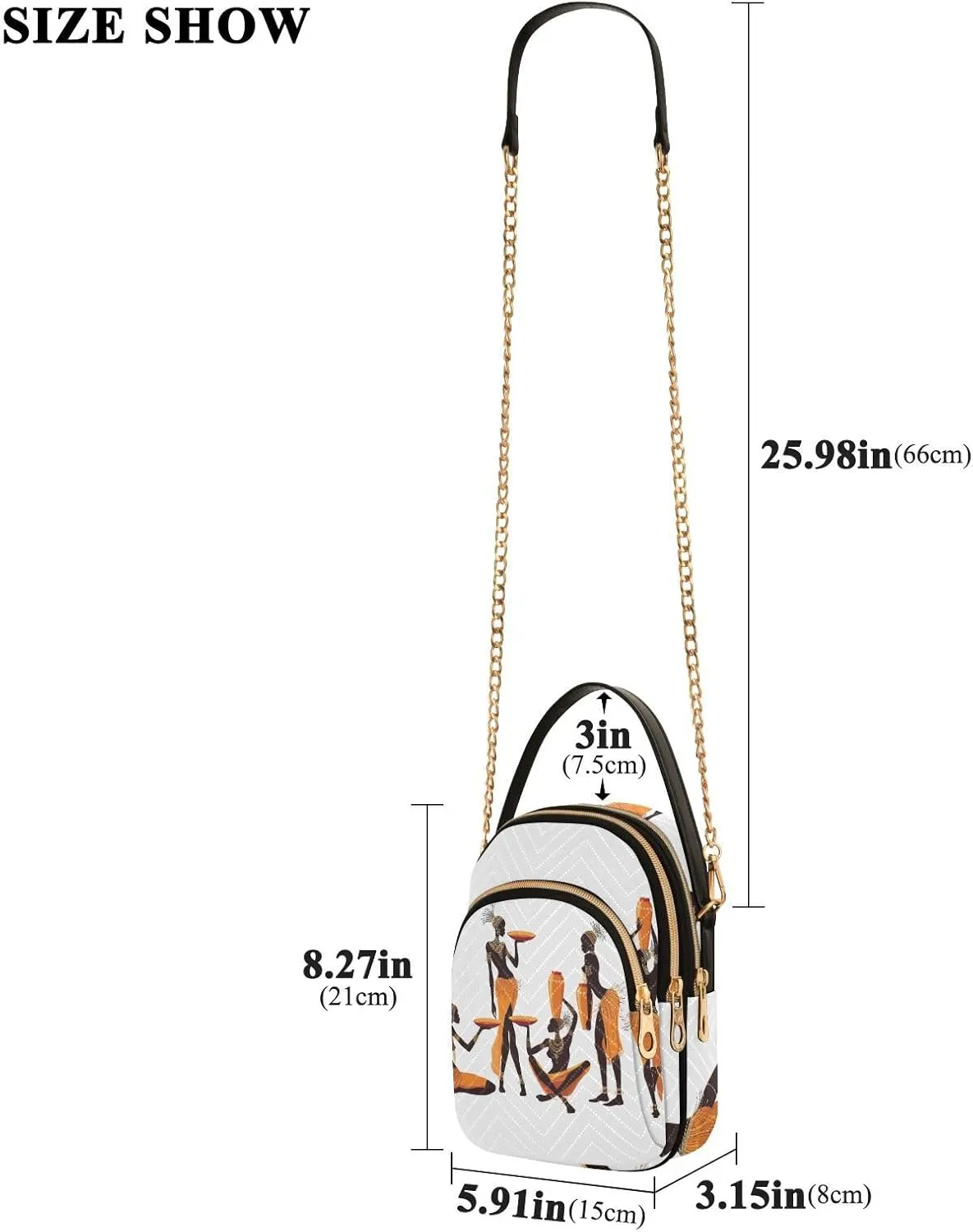 Women's Wave Cross Body Chest Bag, 52 inch Gold Chain Shoulder Handbag Purse