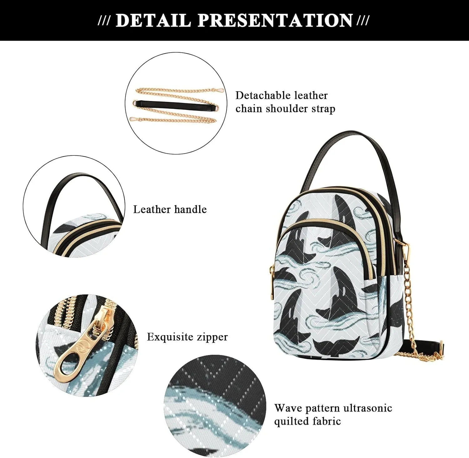Women's Wave Cross Body Chest Bag, 52 inch Gold Chain Shoulder Handbag Purse