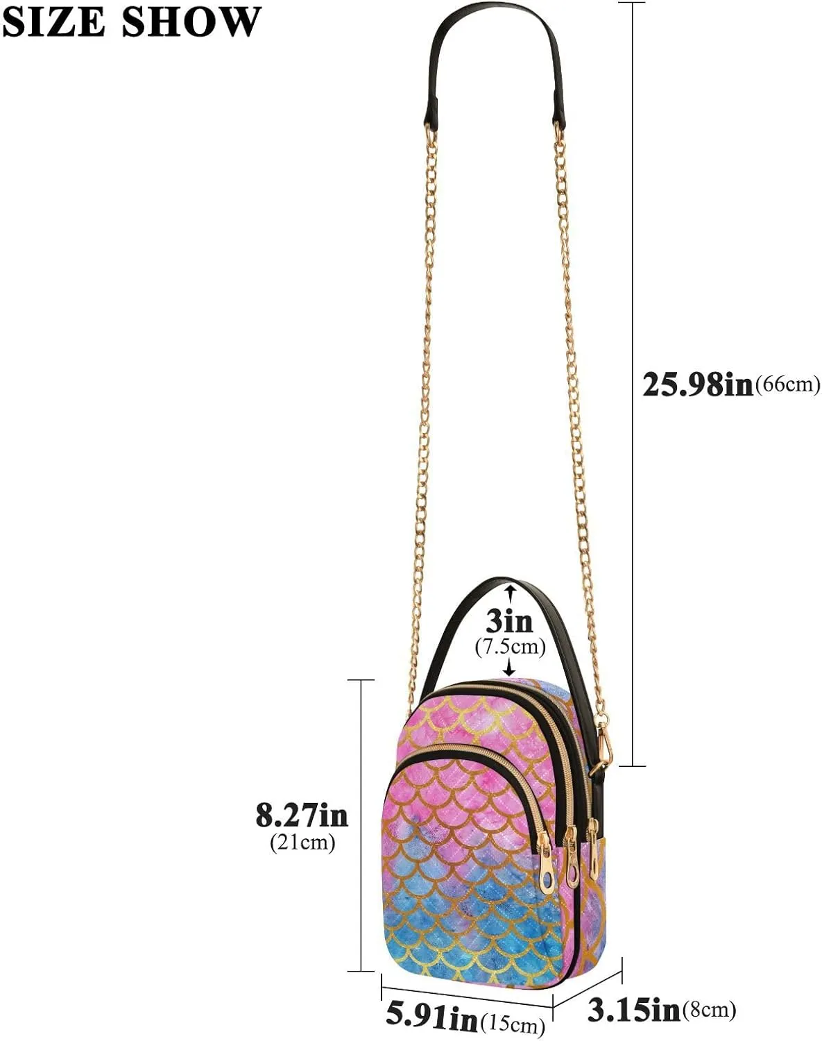 Women's Wave Cross Body Chest Bag, 52 inch Gold Chain Shoulder Handbag Purse