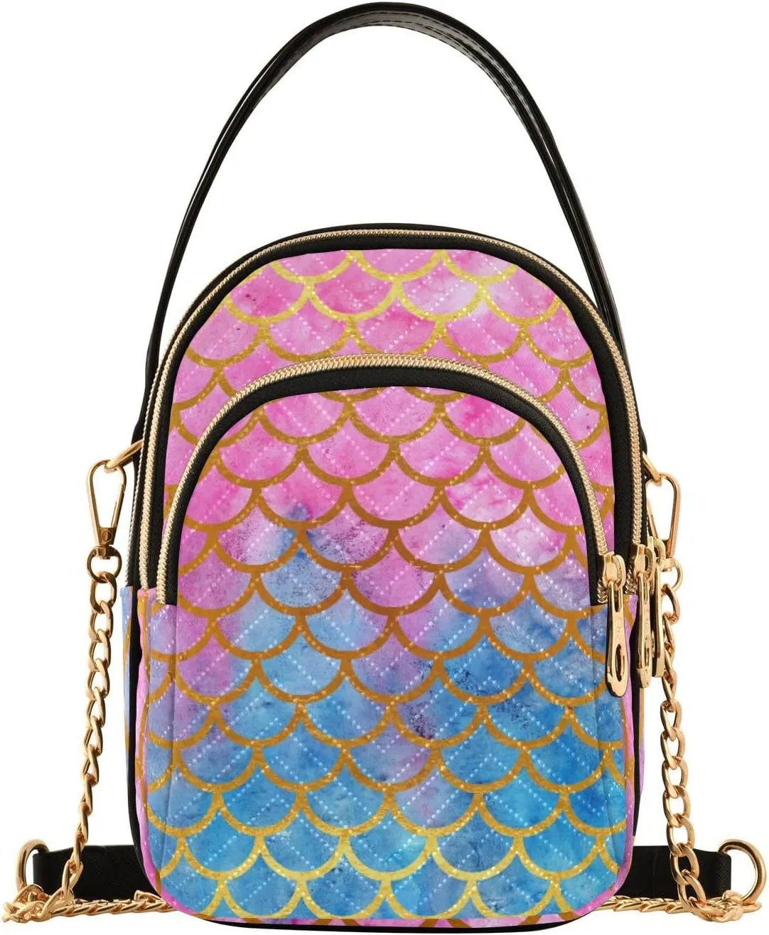 Women's Wave Cross Body Chest Bag, 52 inch Gold Chain Shoulder Handbag Purse
