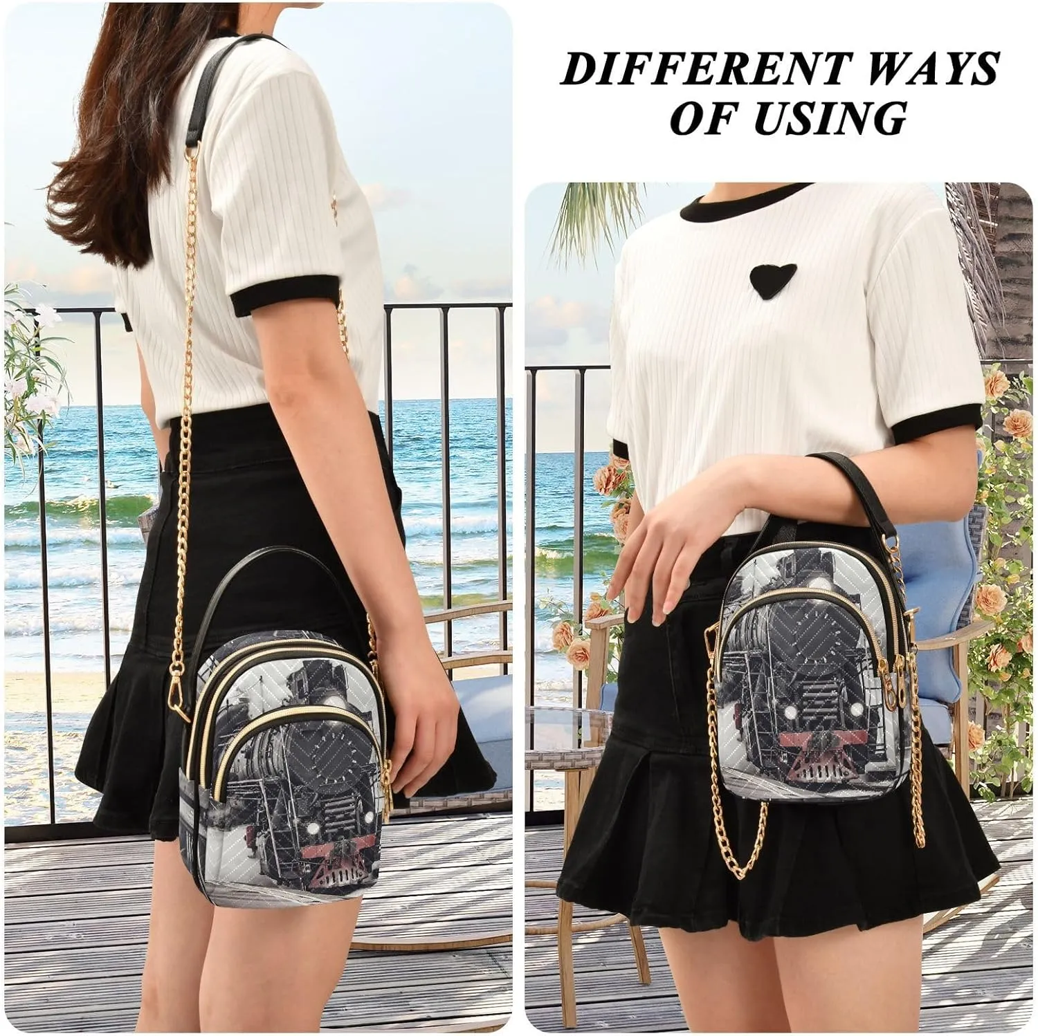 Women's Wave Cross Body Chest Bag, 52 inch Gold Chain Shoulder Handbag Purse