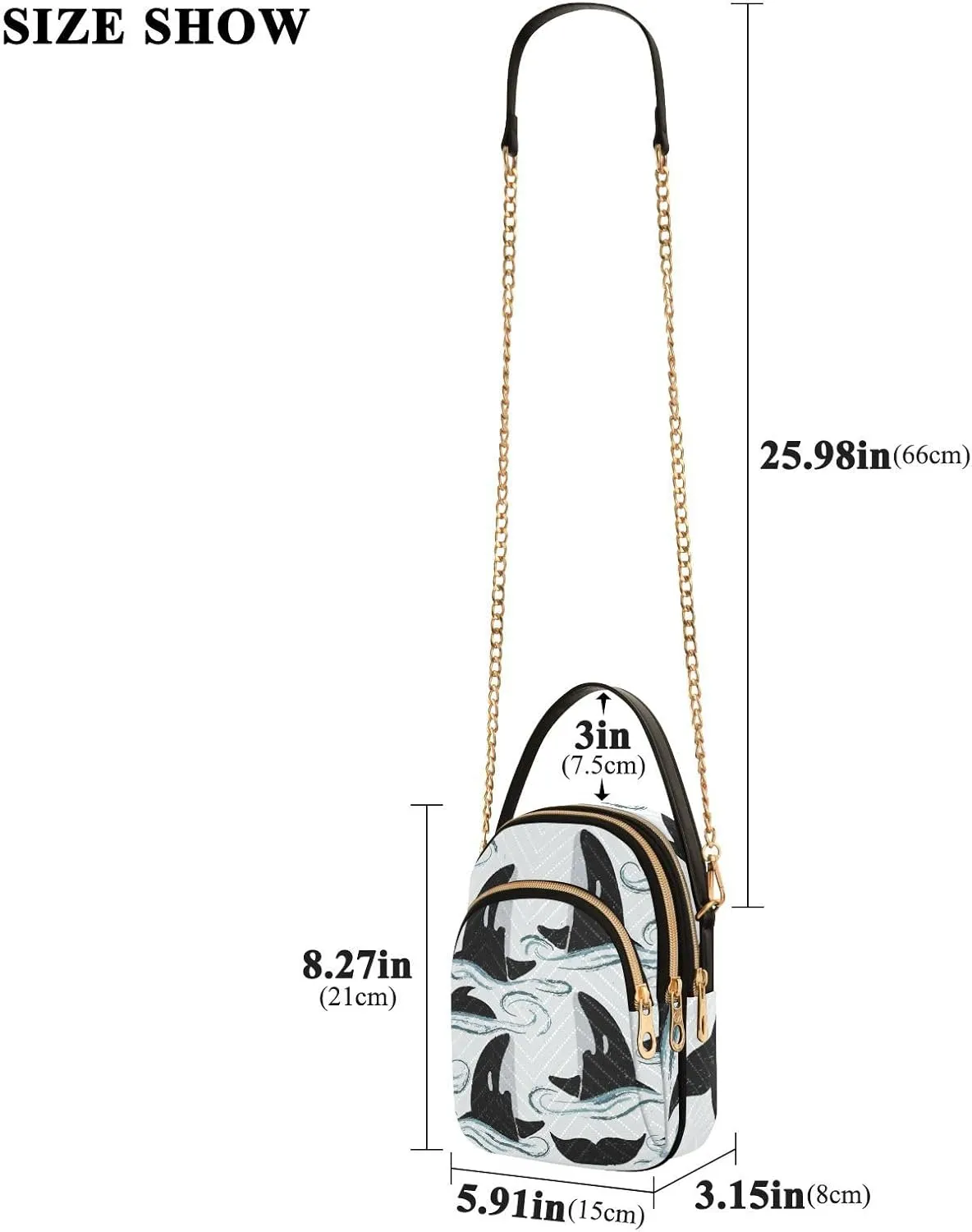 Women's Wave Cross Body Chest Bag, 52 inch Gold Chain Shoulder Handbag Purse
