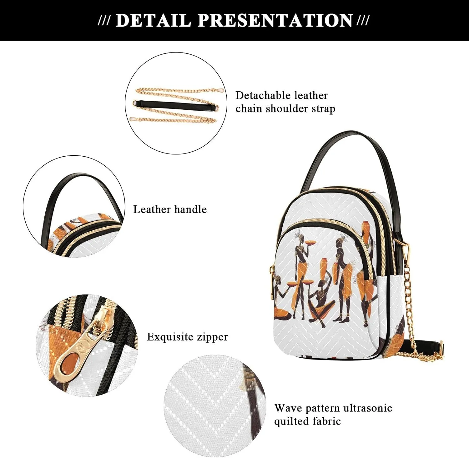 Women's Wave Cross Body Chest Bag, 52 inch Gold Chain Shoulder Handbag Purse