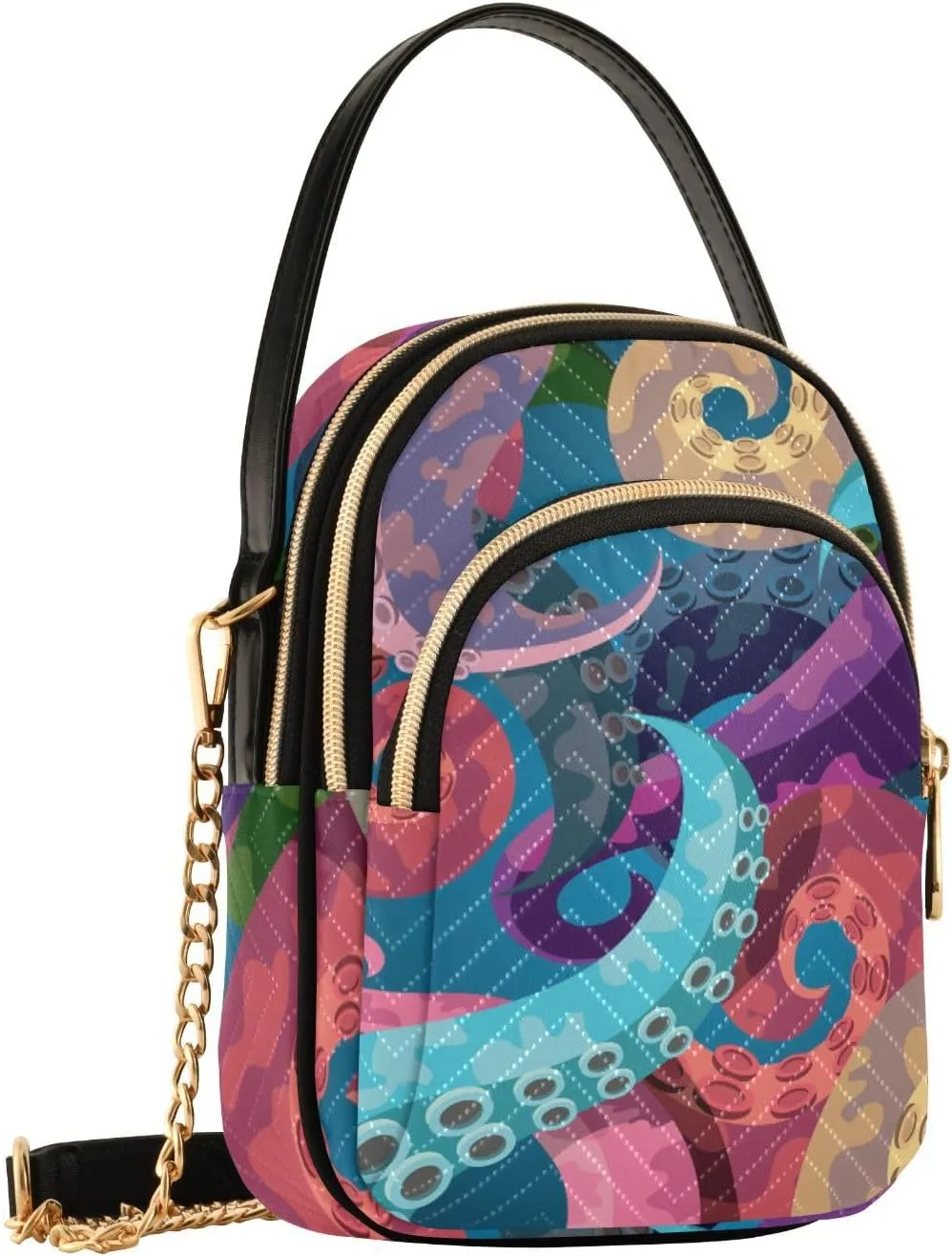 Women's Wave Cross Body Chest Bag, 52 inch Gold Chain Shoulder Handbag Purse