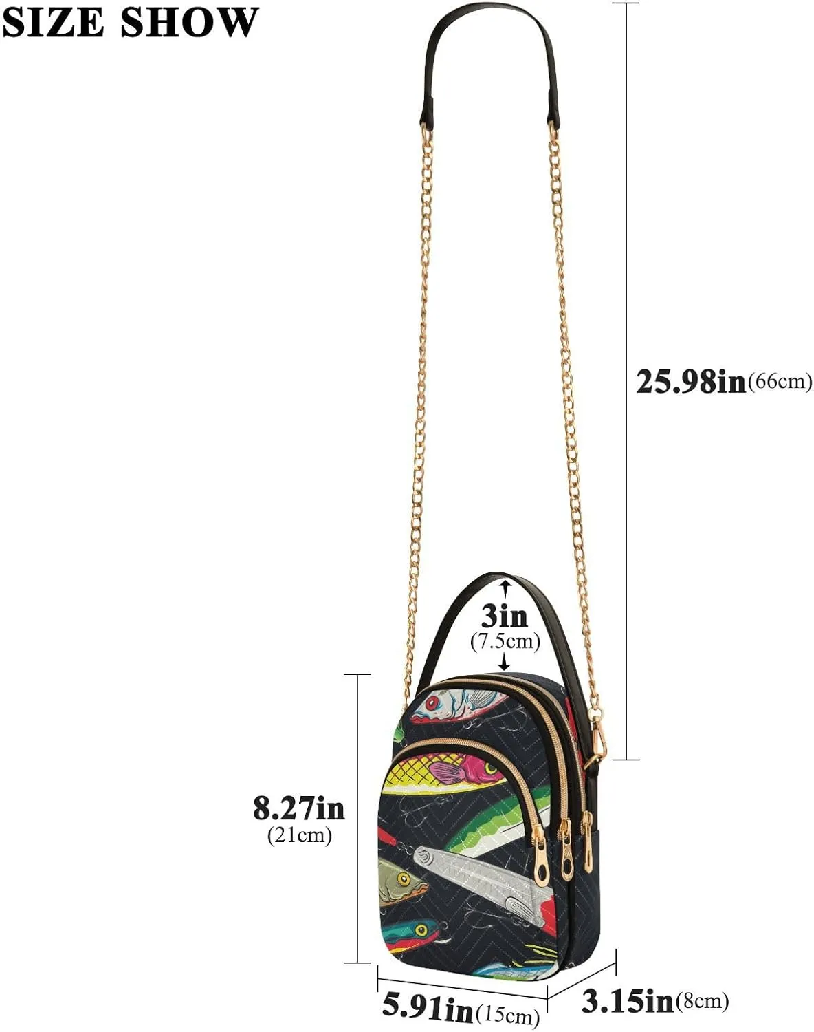 Women's Wave Cross Body Chest Bag, 52 inch Gold Chain Shoulder Handbag Purse