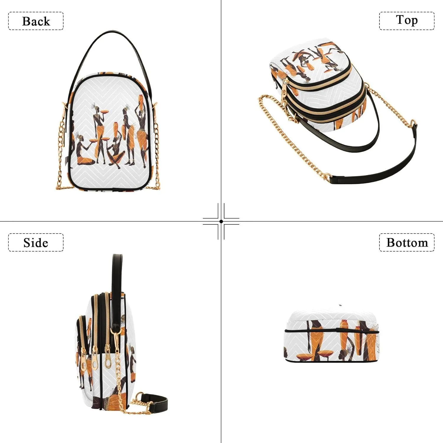 Women's Wave Cross Body Chest Bag, 52 inch Gold Chain Shoulder Handbag Purse
