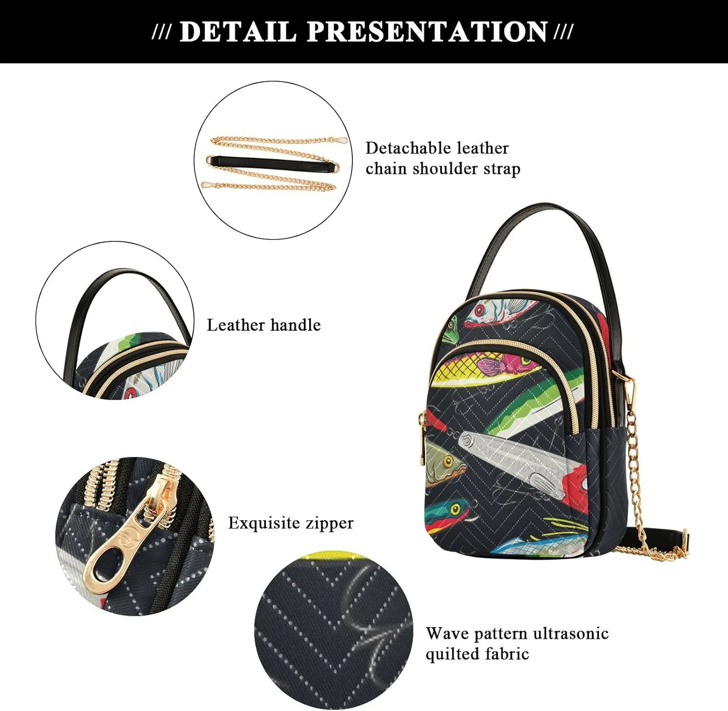 Women's Wave Cross Body Chest Bag, 52 inch Gold Chain Shoulder Handbag Purse