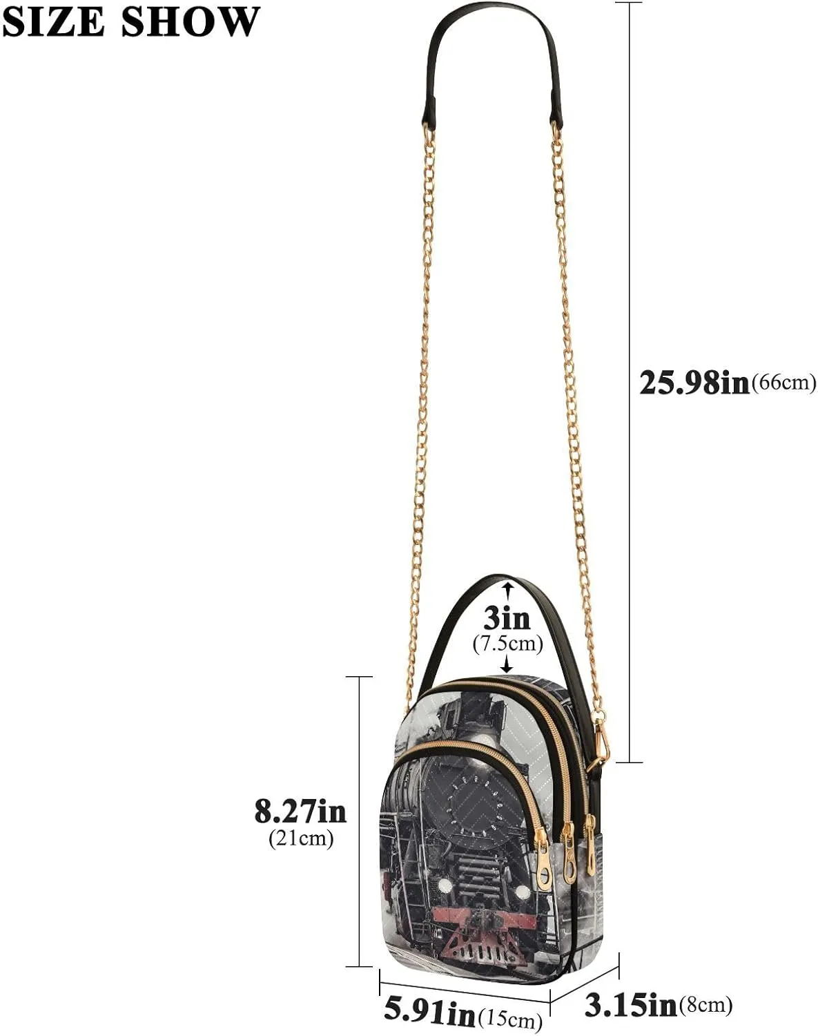 Women's Wave Cross Body Chest Bag, 52 inch Gold Chain Shoulder Handbag Purse