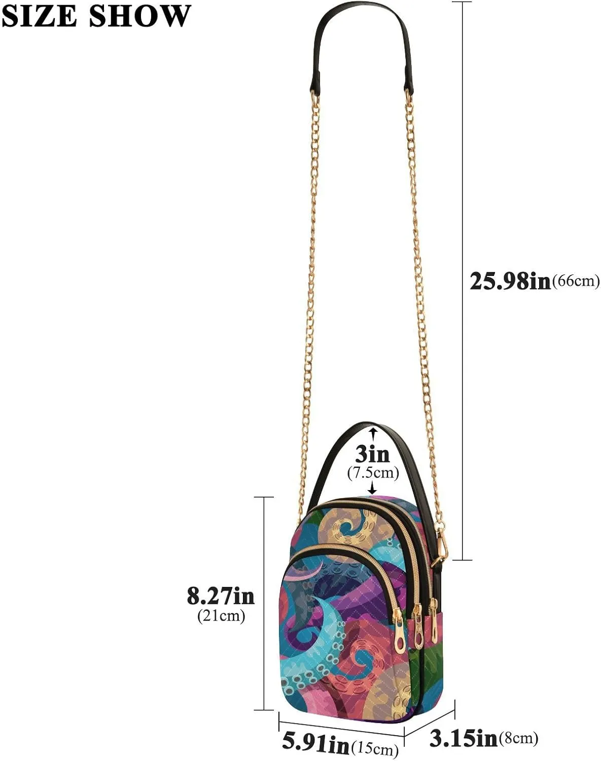 Women's Wave Cross Body Chest Bag, 52 inch Gold Chain Shoulder Handbag Purse