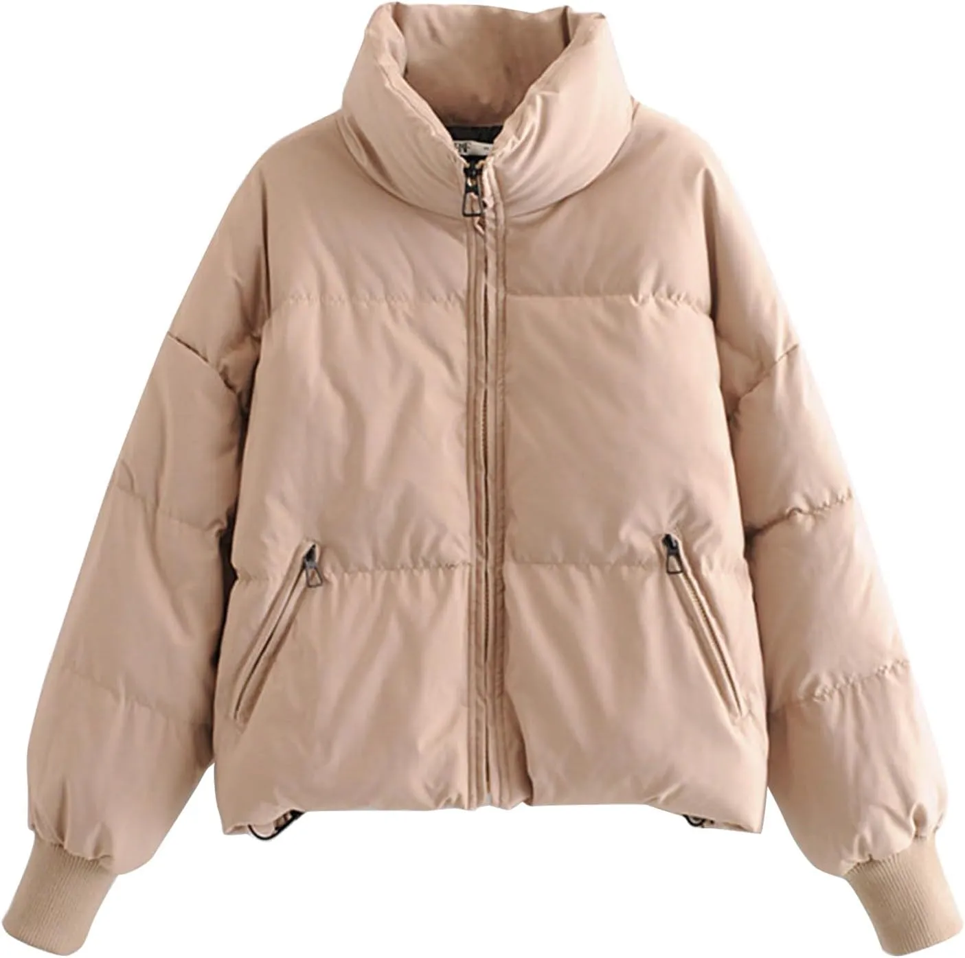 Womens Winter Cropped Puffer Jacket Baggy Lightweight Down Coats Zip Up Stand Collar Short Jackets Padded Outerwear