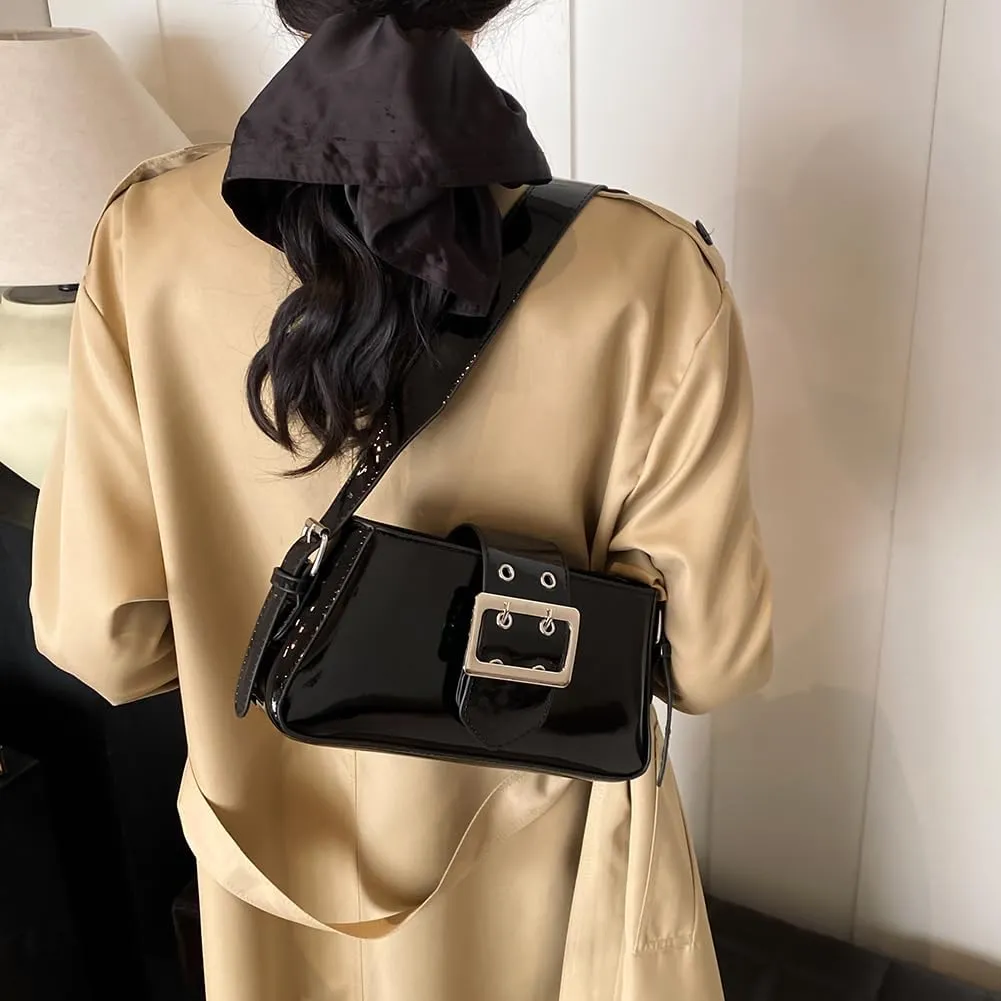 Women's Y2K Purse,Studded Shoulder Bag PU Leather Hobo Bag Underarm Shoulder Bag 2024 Trendy Clutch Purse with Buckle