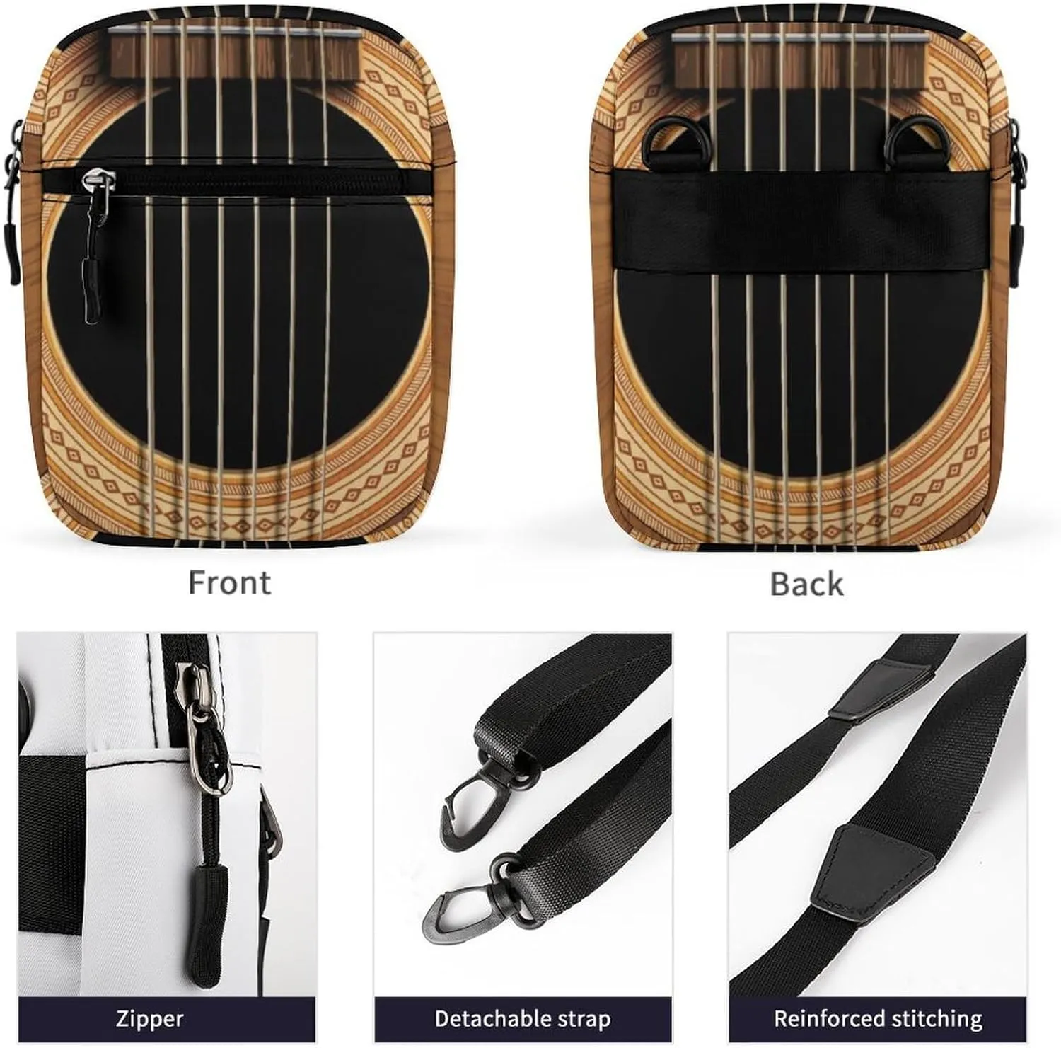 Wood Acoustic Guitar Music Detachable Shoulder Strap Exquisite Small Shoulder Bag