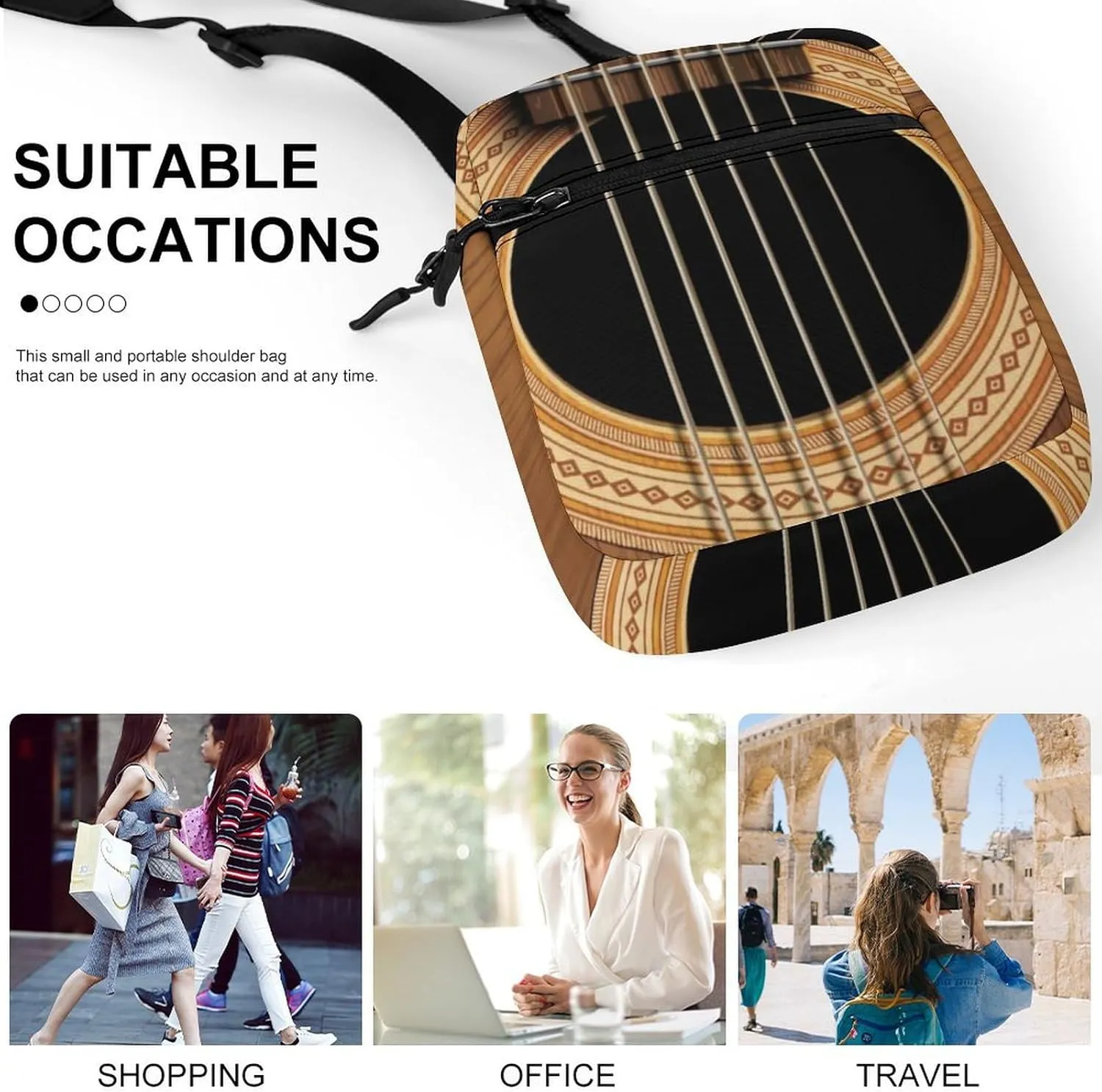 Wood Acoustic Guitar Music Detachable Shoulder Strap Exquisite Small Shoulder Bag