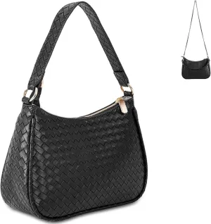 Woven Shoulder Bag for Women Gifts Detachable Strap Vegan Leather Hobo Handbag Purses Quilted Crossbody Crescent Mini Clutch
