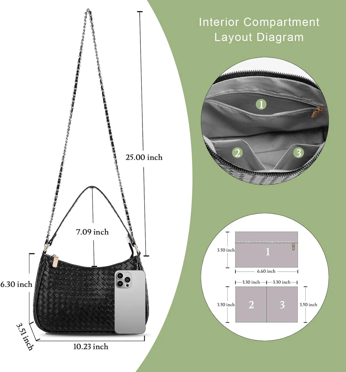 Woven Shoulder Bag for Women Gifts Detachable Strap Vegan Leather Hobo Handbag Purses Quilted Crossbody Crescent Mini Clutch