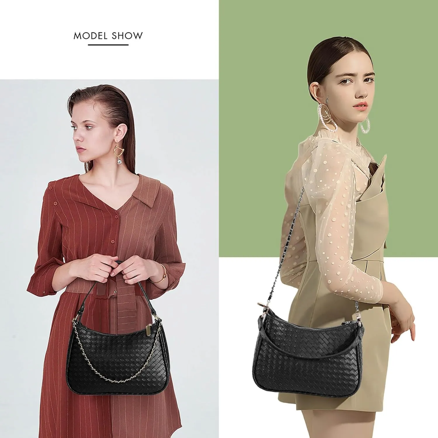 Woven Shoulder Bag for Women Gifts Detachable Strap Vegan Leather Hobo Handbag Purses Quilted Crossbody Crescent Mini Clutch