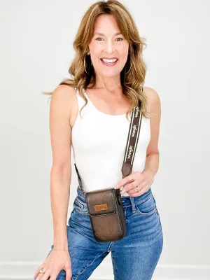 Wrangler Crossbody Cell Phone Purse with Back Card Slots in Coffee