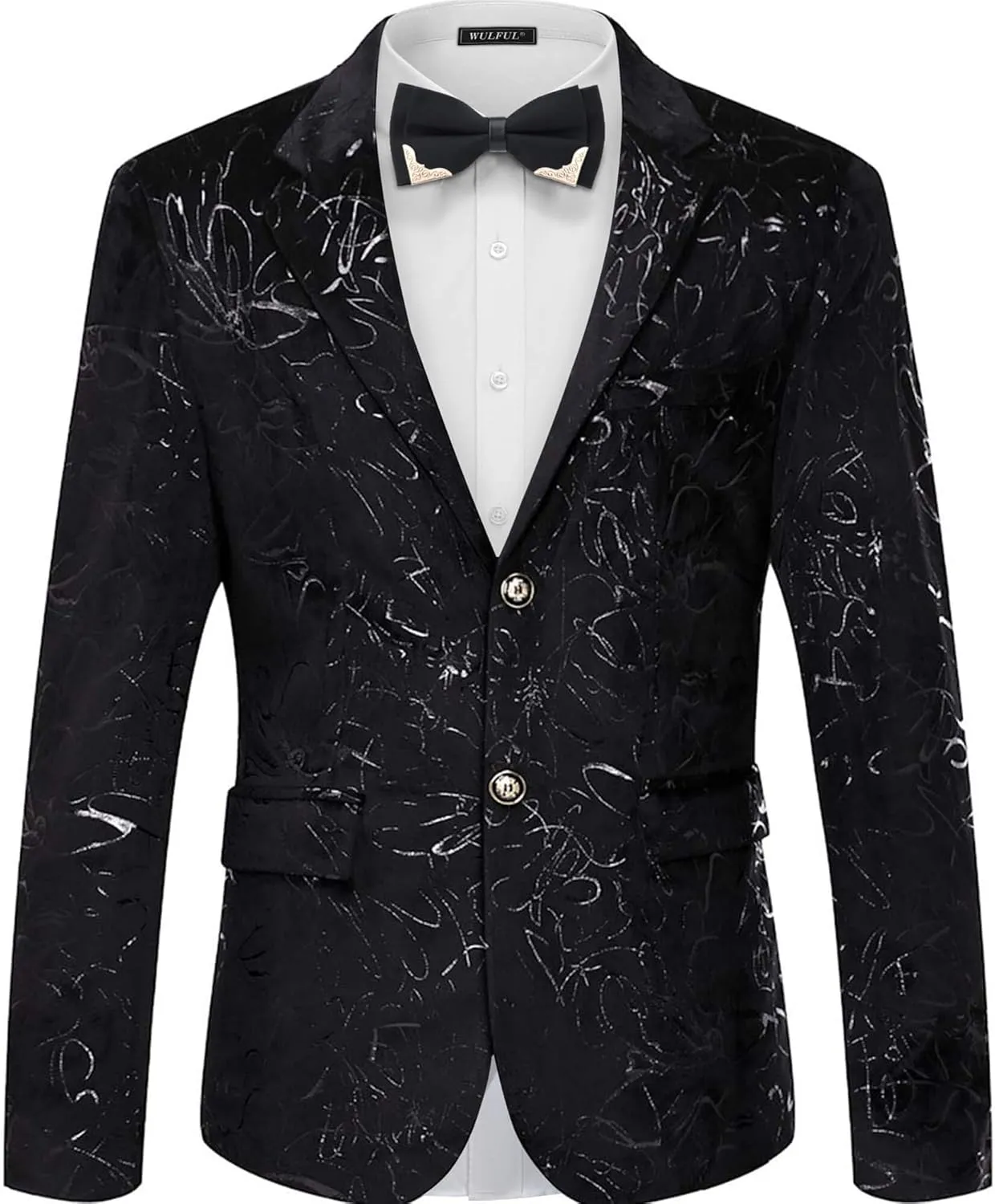WULFUL Mens Blazer Floral Suit Jacket Slim Fit Stylish Blazer for Men Dinner Party Prom Wedding Tuxedo Jacket