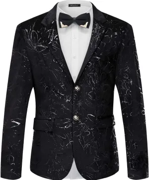 WULFUL Mens Blazer Floral Suit Jacket Slim Fit Stylish Blazer for Men Dinner Party Prom Wedding Tuxedo Jacket