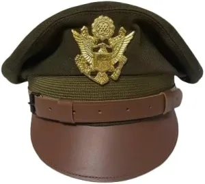WW2 US Army Air Corps Military Officers Pilots OD Visor Crusher Hat Cap, 59cm - Vintage Aviation Headgear