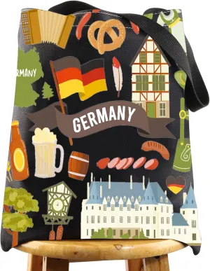 WZMPA Germany Trip Canvas Tote Bag - German Culture Themed Reusable Bag for Souvenirs and Gifts