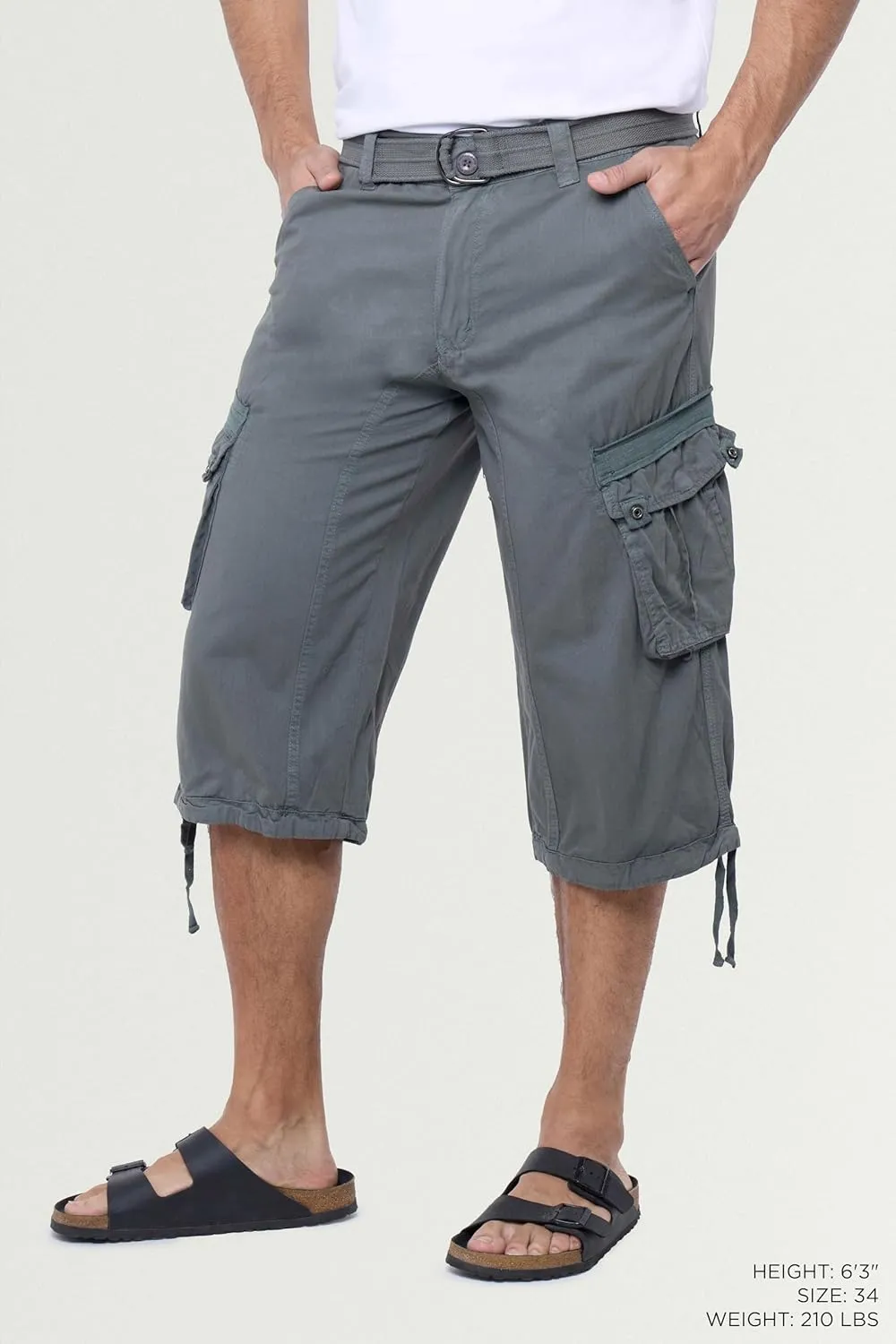 X RAY Men's Belted Long Cargo Shorts for Men, Below Knee Length Mens Cargo Shorts, 3/4 Pants (Big and Tall Shorts for Men)