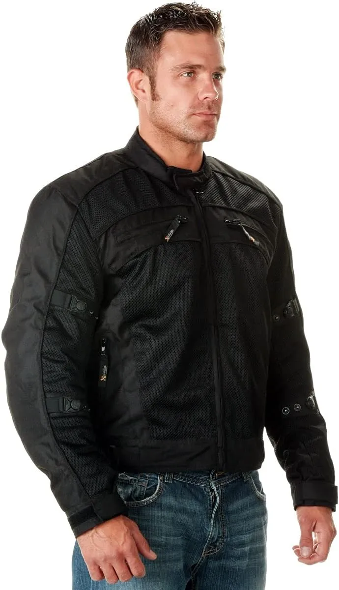 Xelement CF380 Black Tri-Tex Mesh Motorcycle Sport Jacket For Men with X Armor