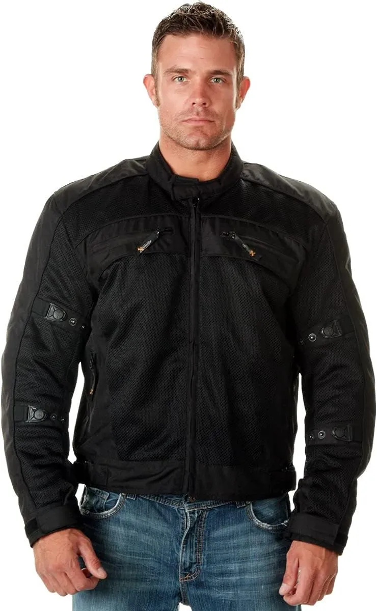 Xelement CF380 Black Tri-Tex Mesh Motorcycle Sport Jacket For Men with X Armor