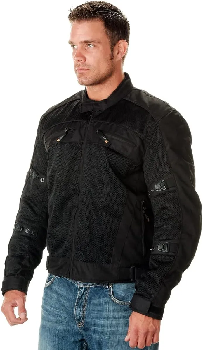 Xelement CF380 Black Tri-Tex Mesh Motorcycle Sport Jacket For Men with X Armor