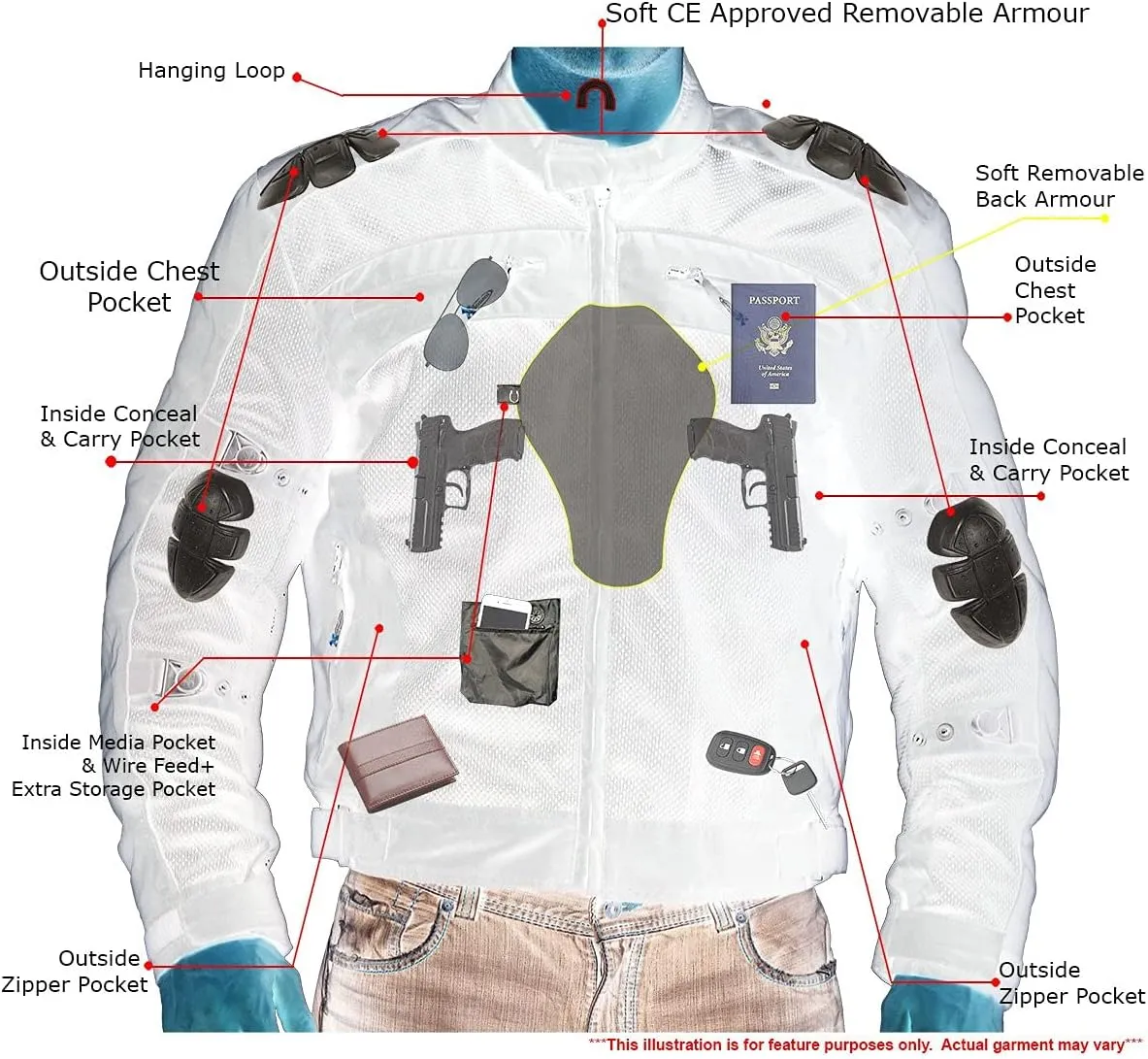 Xelement CF380 Black Tri-Tex Mesh Motorcycle Sport Jacket For Men with X Armor