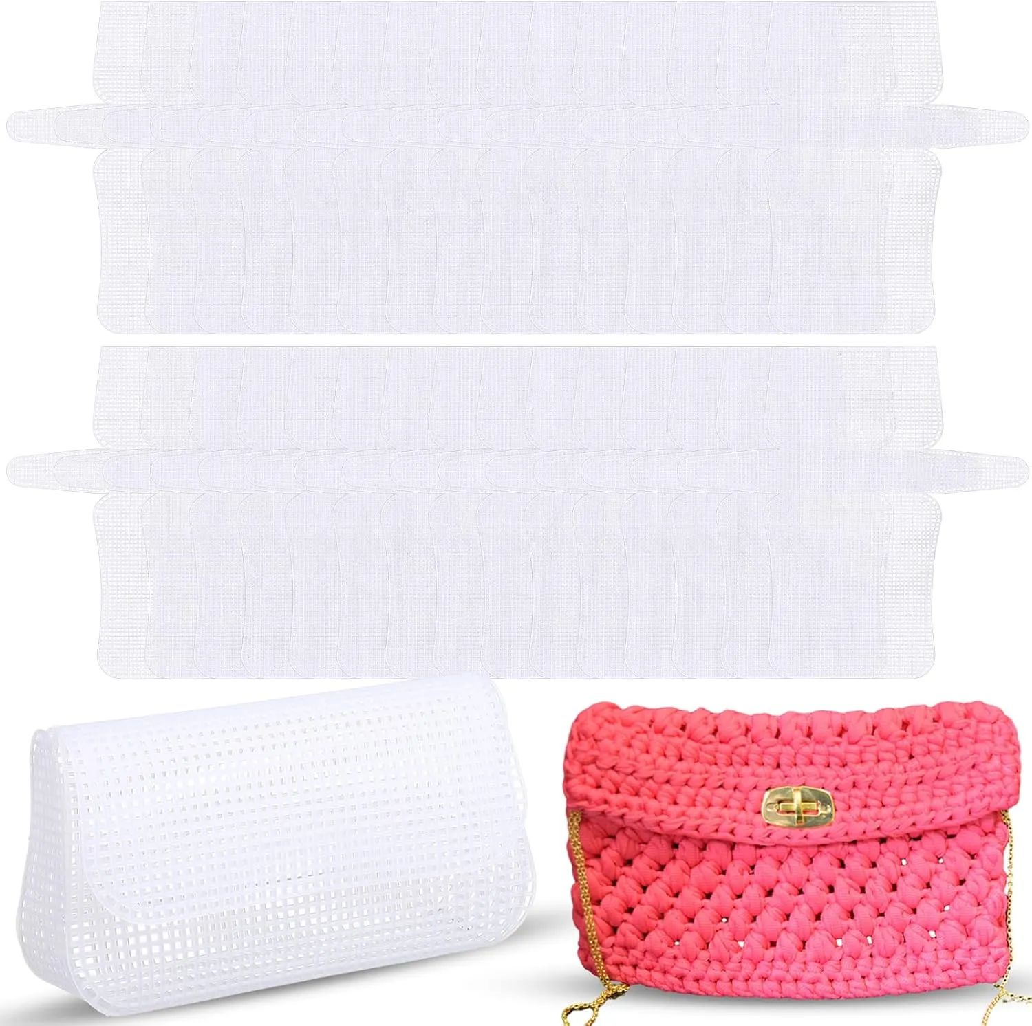 XunYee 30 Pack Plastic Mesh Canvas Sheets for Embroidery DIY Bags Plastic Canvas Kits 14 x 14 Inch Clear Mesh Blank for Crossbody Bag Purse Making Craft