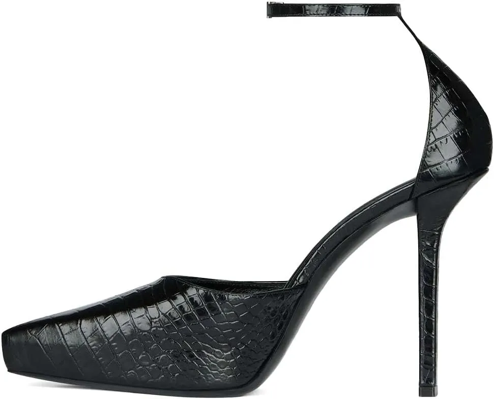 XYD Women Edgy Platform Pumps Slender Ankle Strap with Buckle Pointed Toe Stiletto High Heel Party Evening Shoes